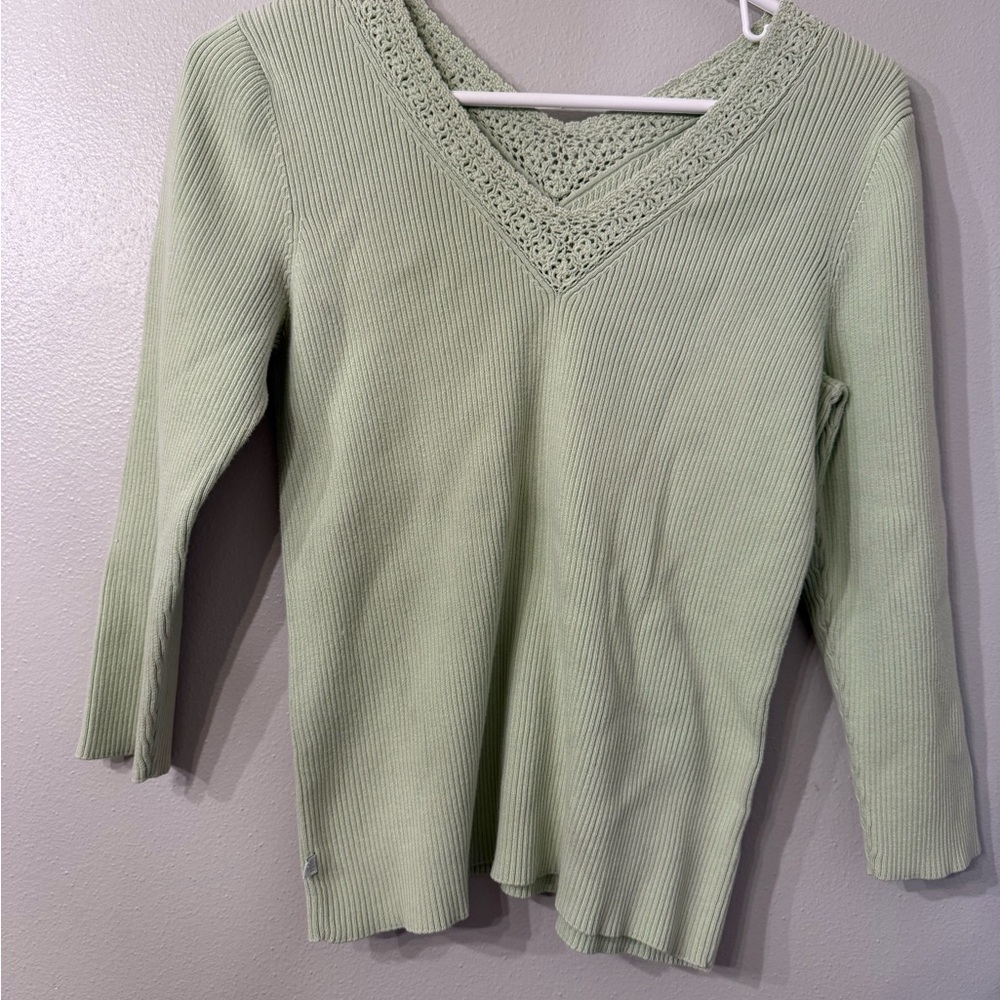 Ralph Lauren Vintage Light Green Ribbed V-Neck Sweater